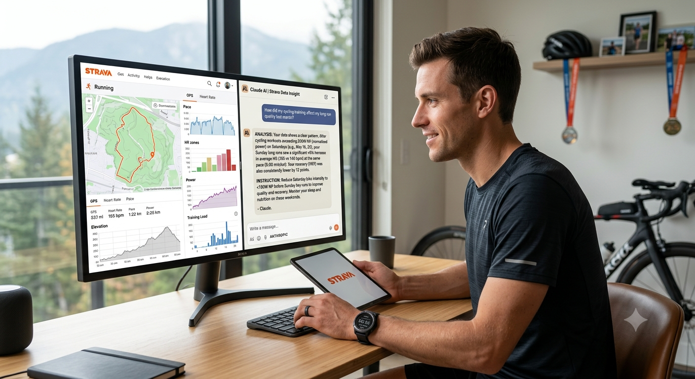 Training data charts and an AI assistant analysing triathlon metrics
