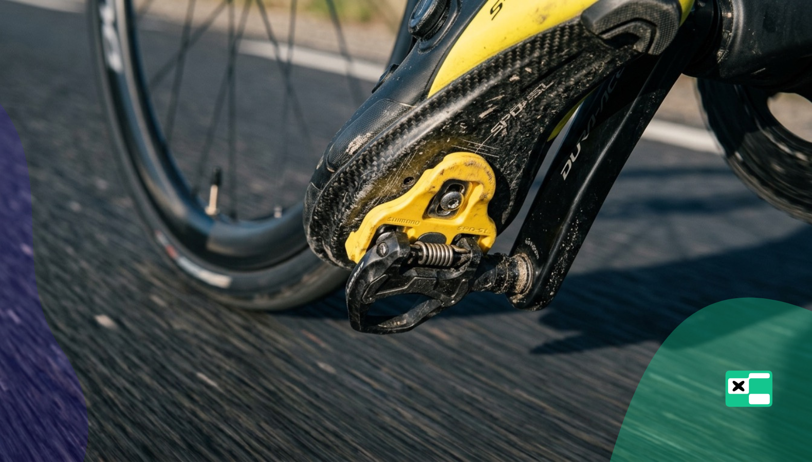 Cyclist's shoe clipped into a road bike pedal