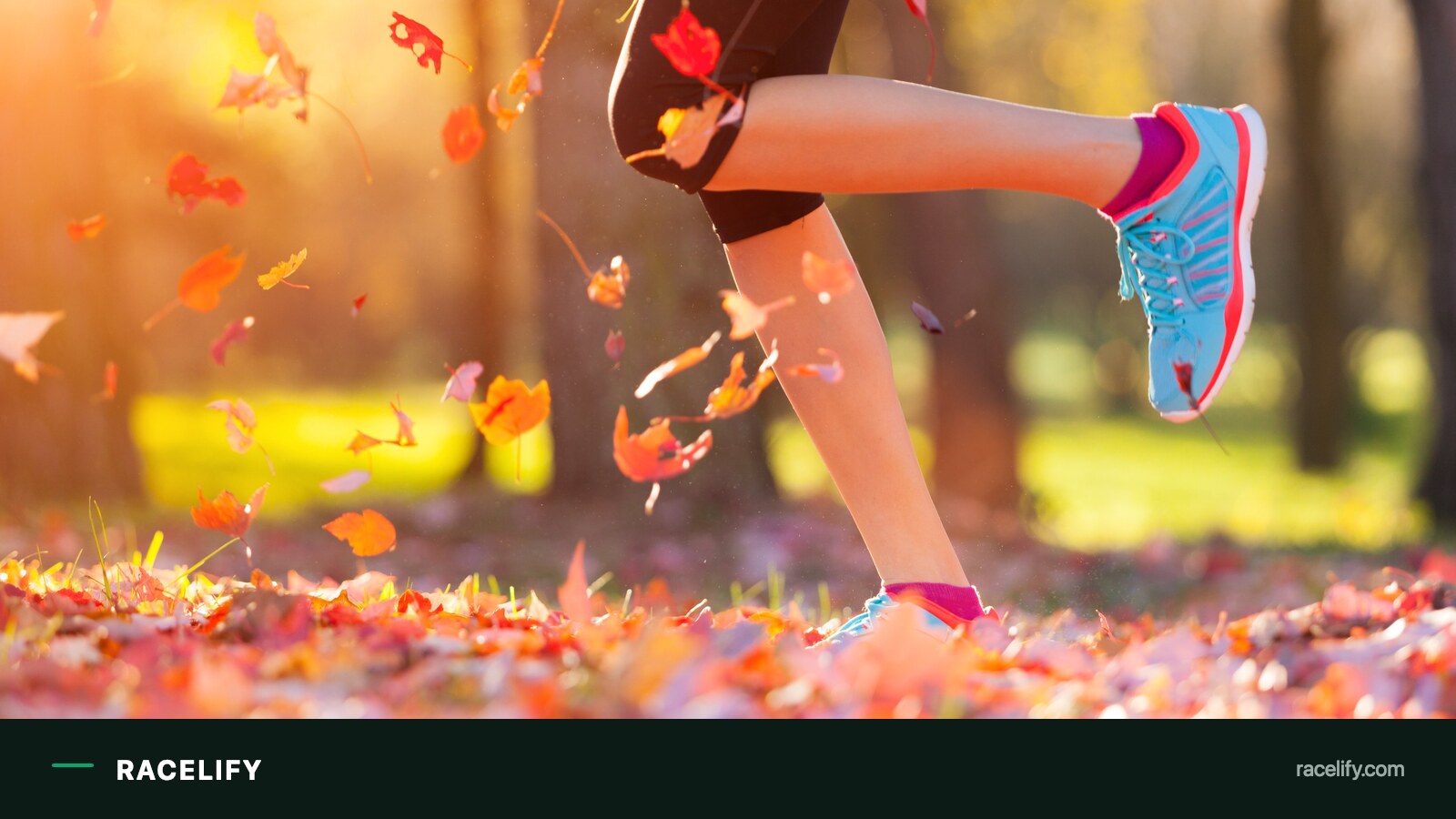 Runner's legs in bright low autumn sun