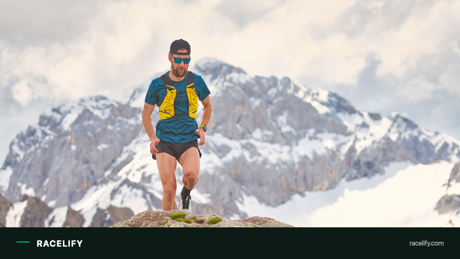 Athlete alone in remote mountain terrain