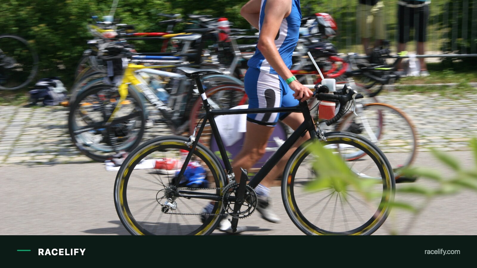 Team time trial bikes racked before a race