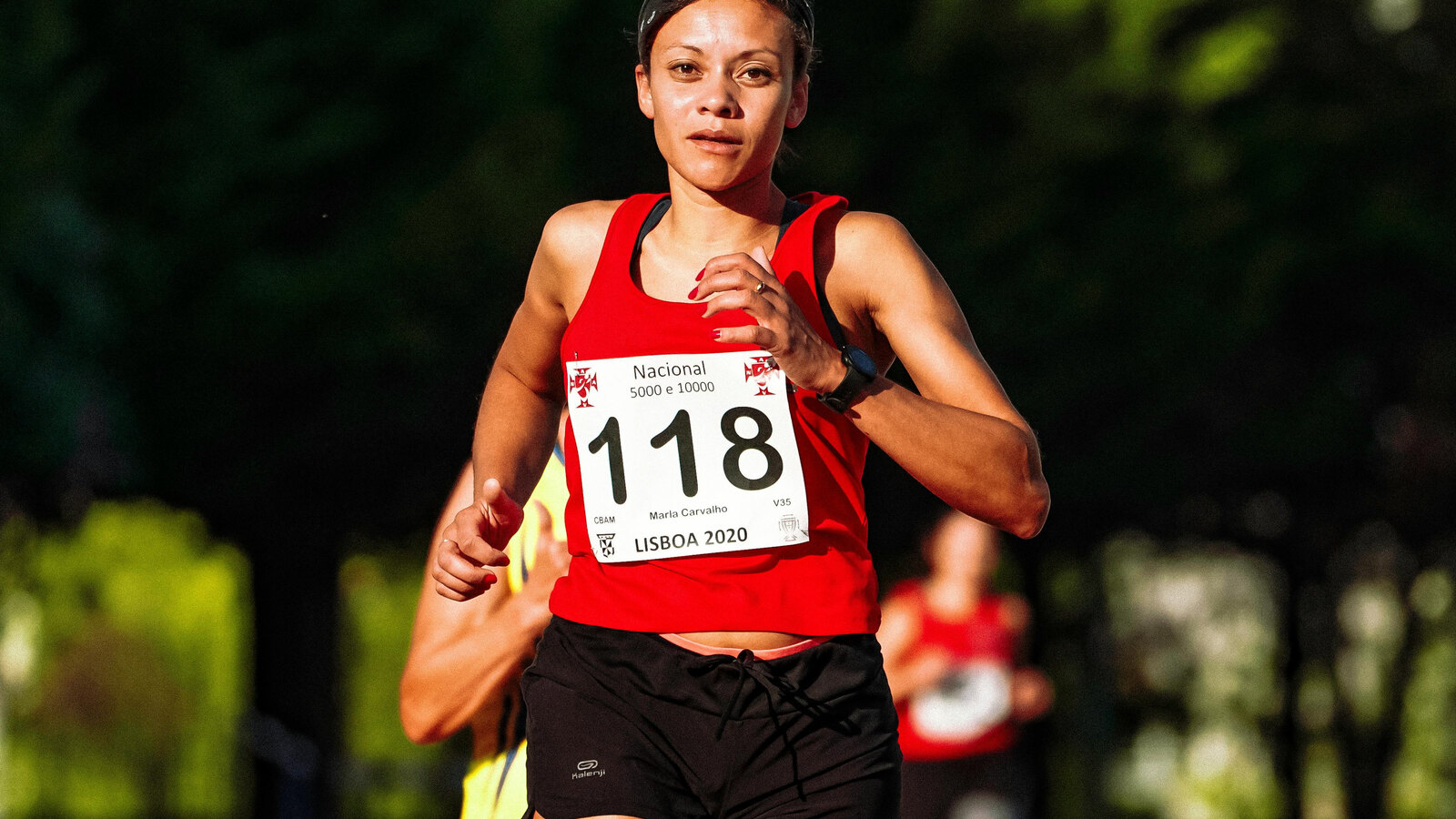 Female triathlete racing on the run course