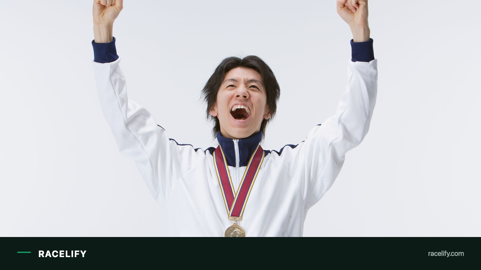 Athlete celebrating with a medal after a win