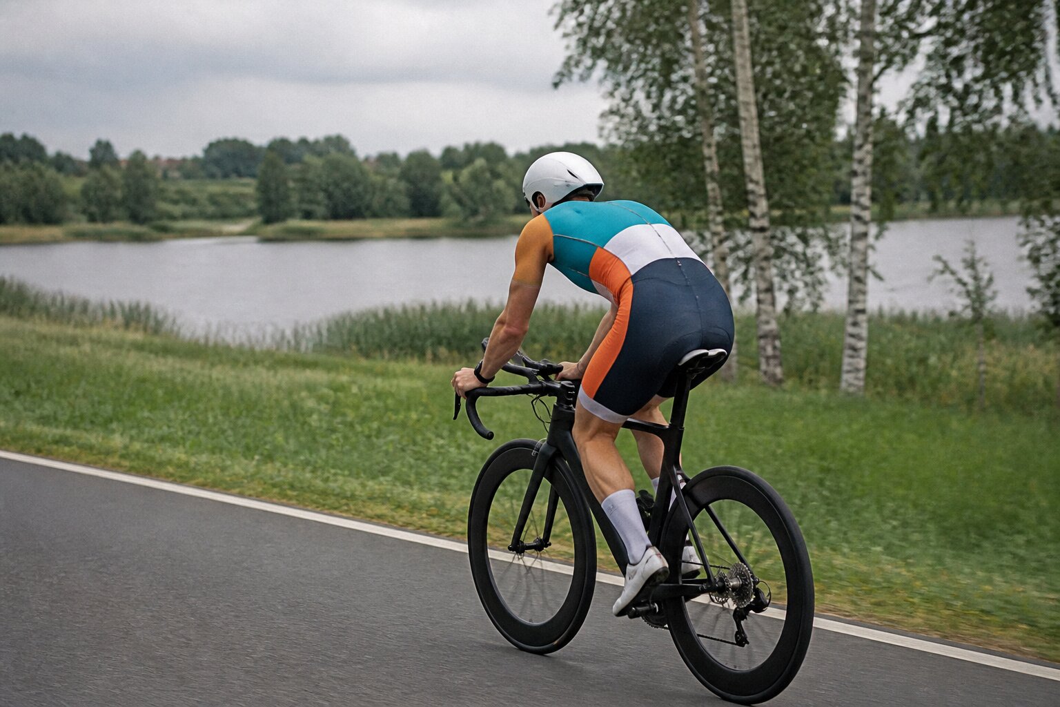 Triathlete taking an energy gel during the bike leg of a race